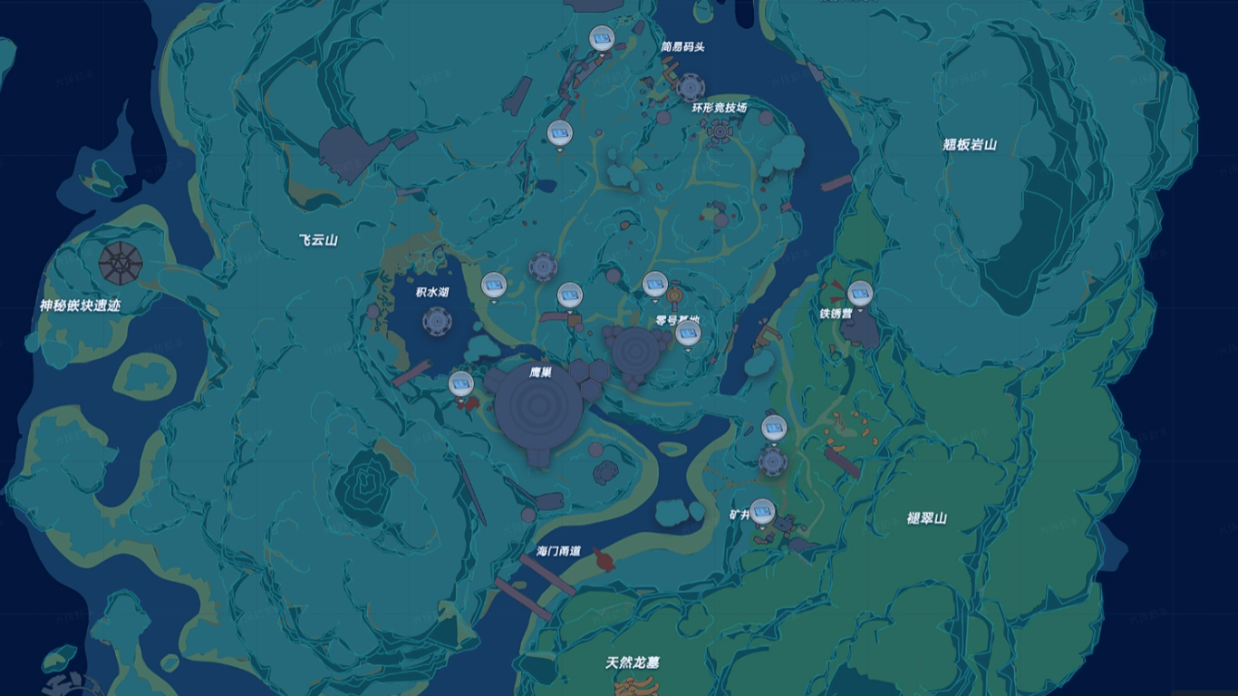 Map of Artificial Island showing locations for Developer Logs