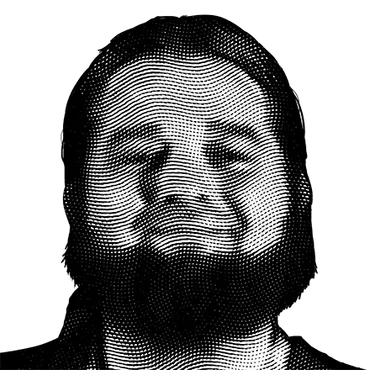 Halftone black and white image of Hippie Hacker