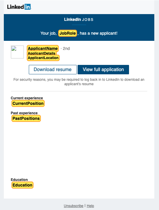 LinkedIn job application template example