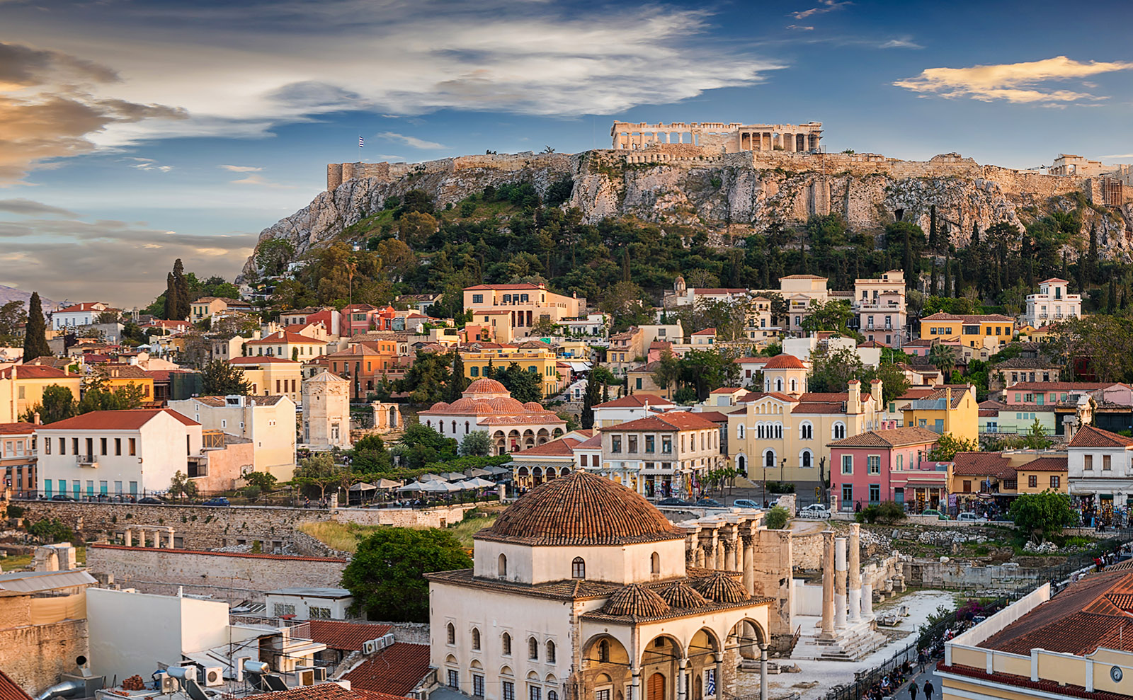 the acropolis in athens at sunset