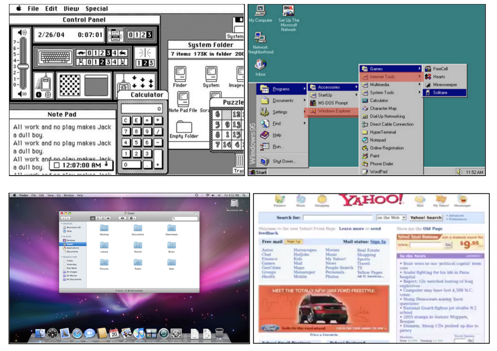 Four screenshots of old interfaces showing the progression of desktop interface design over the last 30 years.