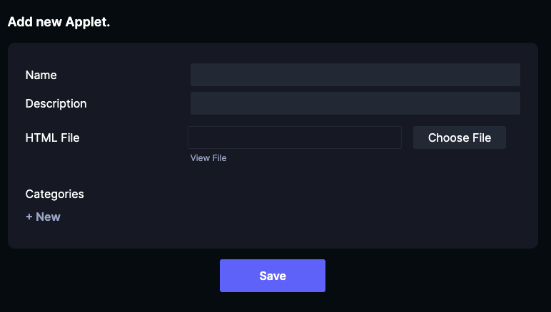 Screenshot of form to add a new dashboard