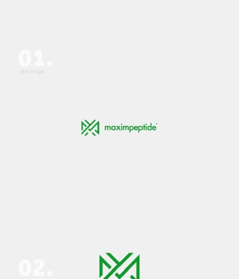 Presentation image showcasing logo design and packaging design for Maxim Peptide