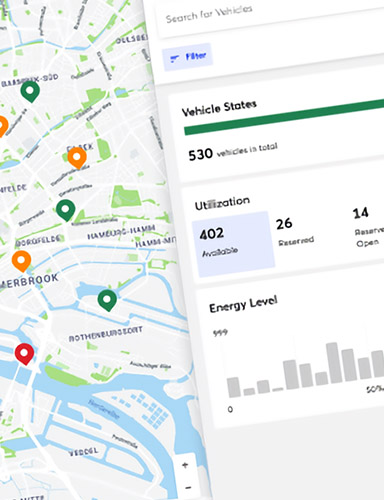 Zoomed screenshot showing map and dashboard of the Wunder app.