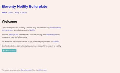 Screenshot of a page created with Eleventy + Netlify CMS Boilerplate
