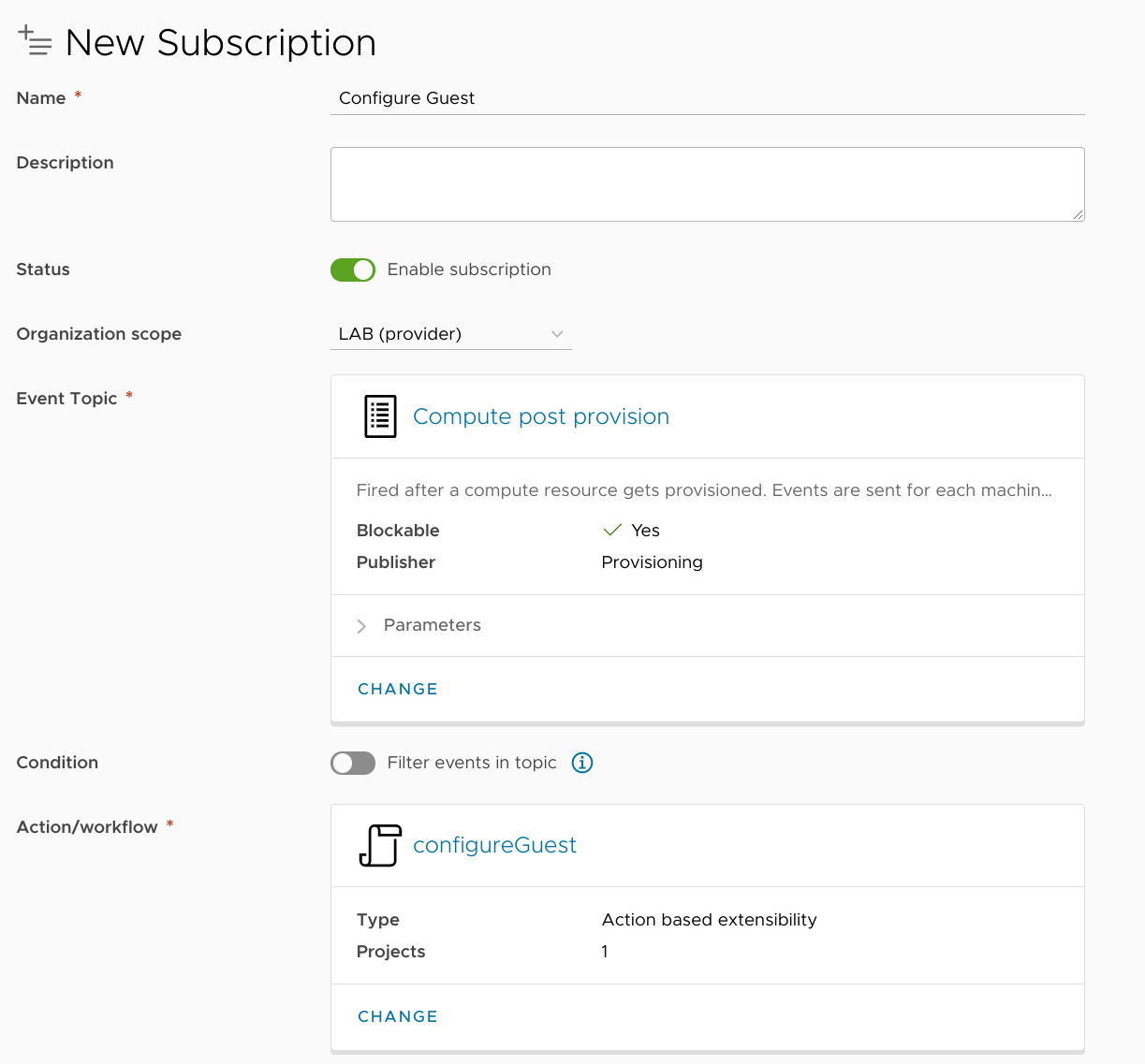 Creating the new subscription
