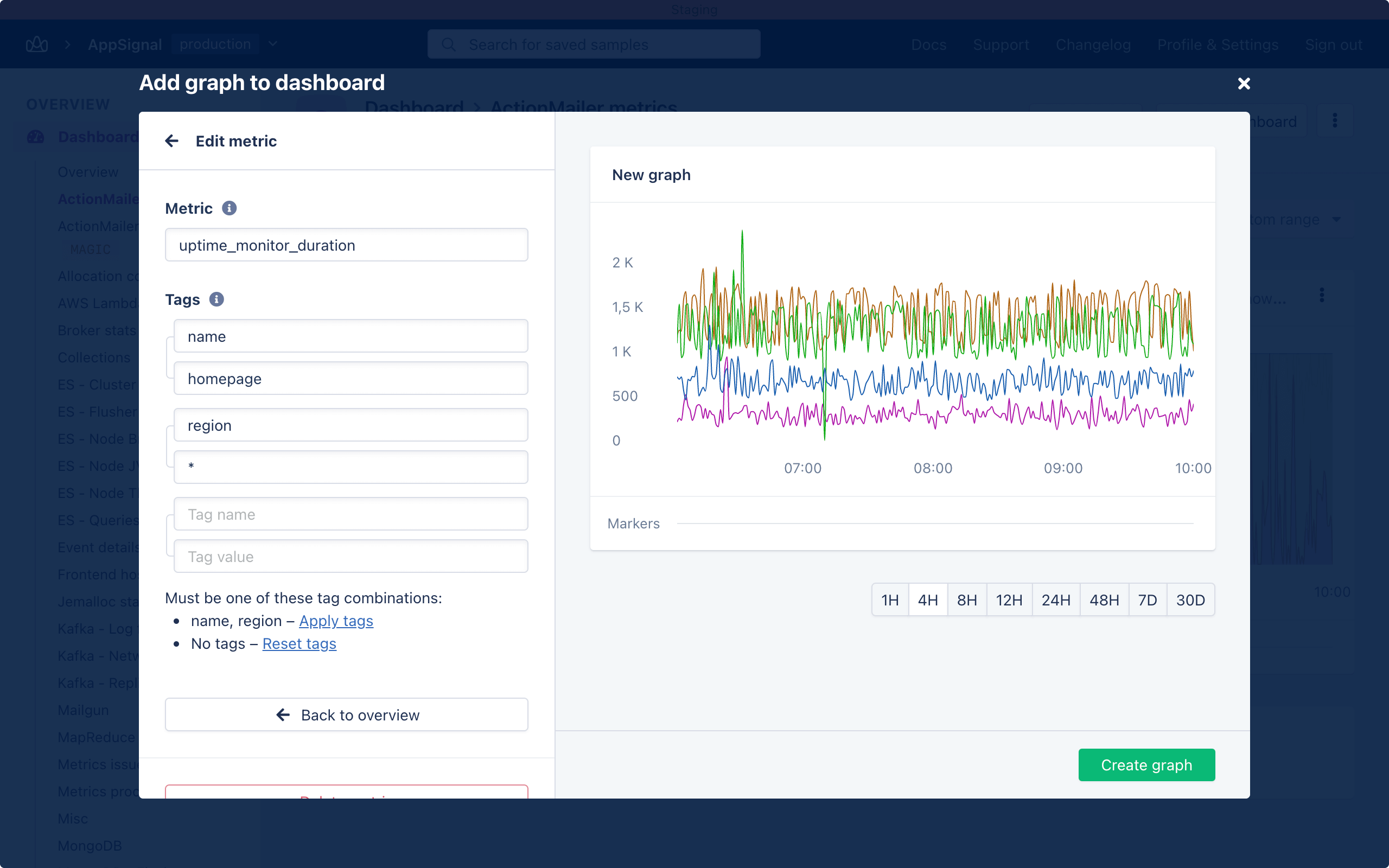 Screenshot of uptime monitoring performance custom metrics form