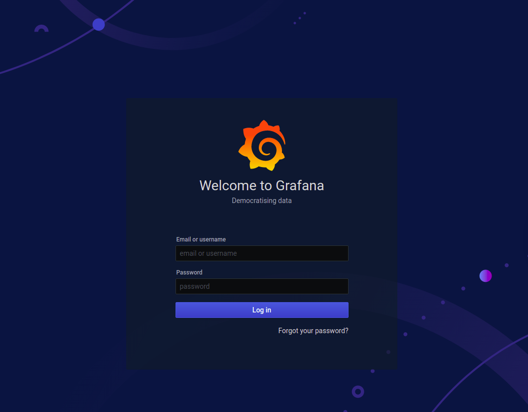 Screenshot of Grafana login screen