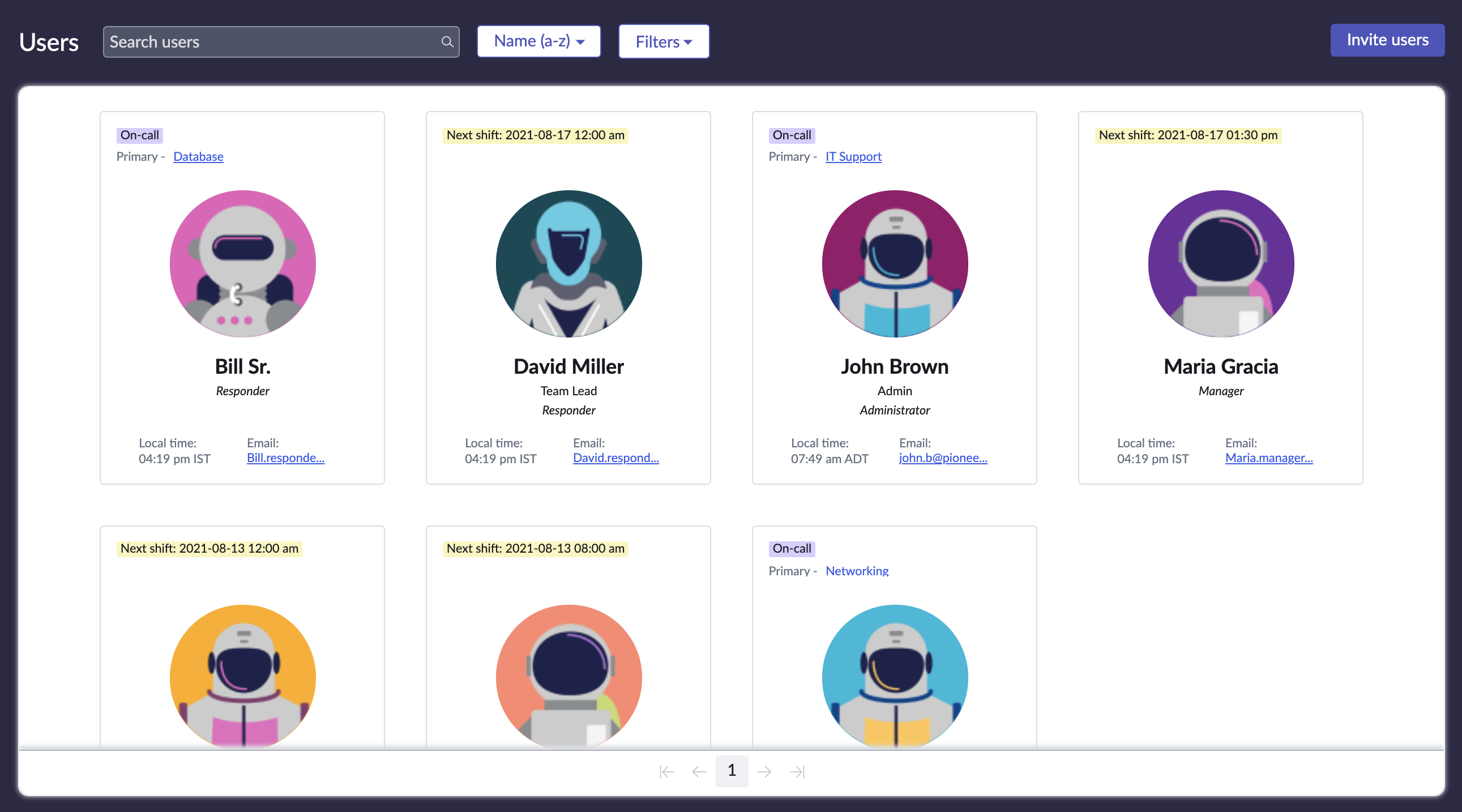 The Users landing page where you can search for a user, view details of a user, and invite a user.