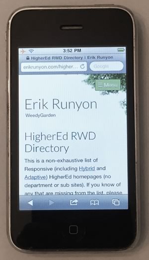 iPhone 3G showing the homepage of erikrunyon.com