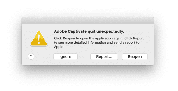 Adobe Captivate crashed