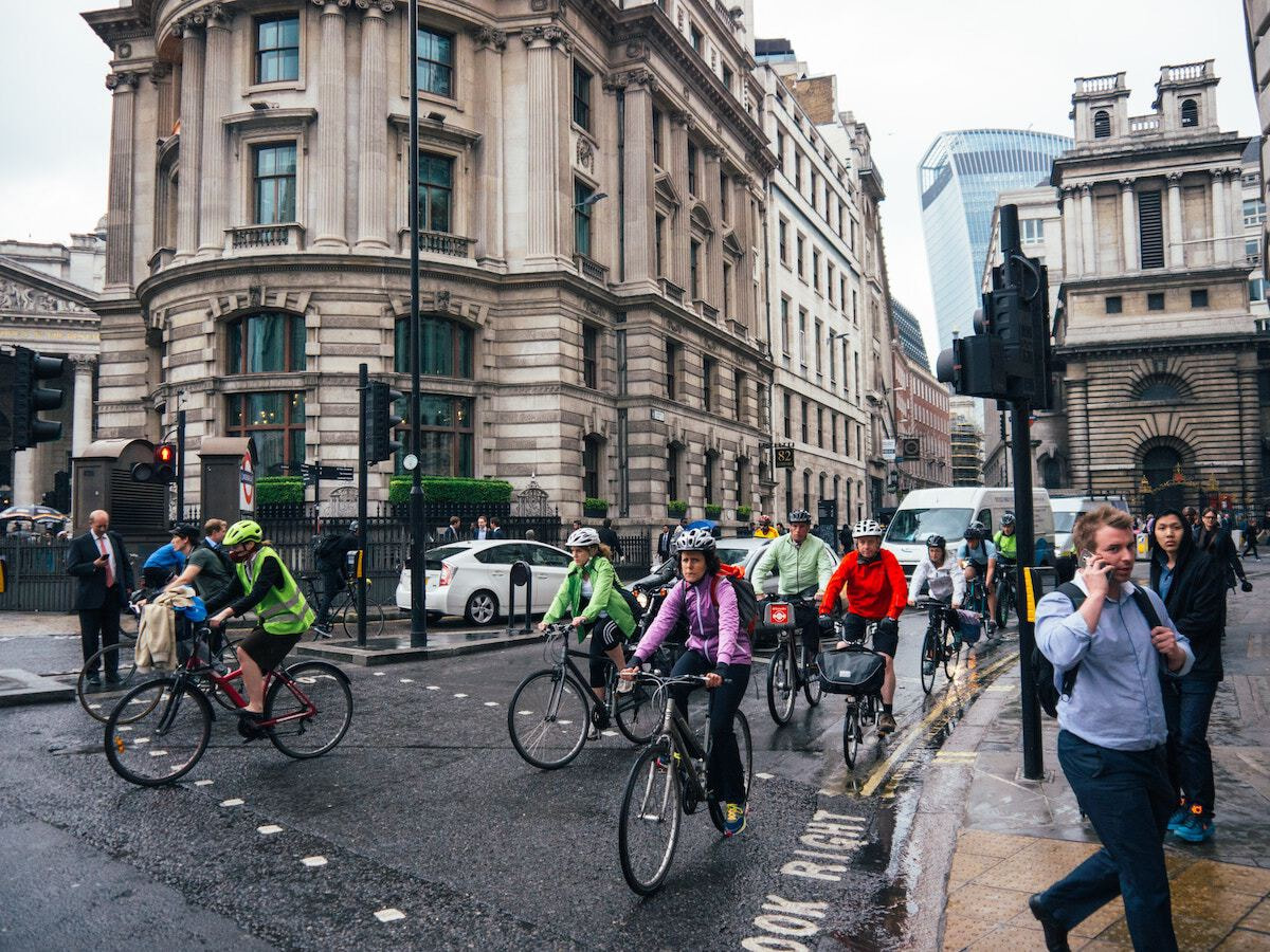 A large group of Bikes on the streets of London.