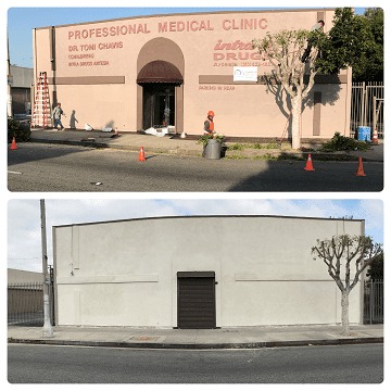 before and after of a commercial business exterior painting