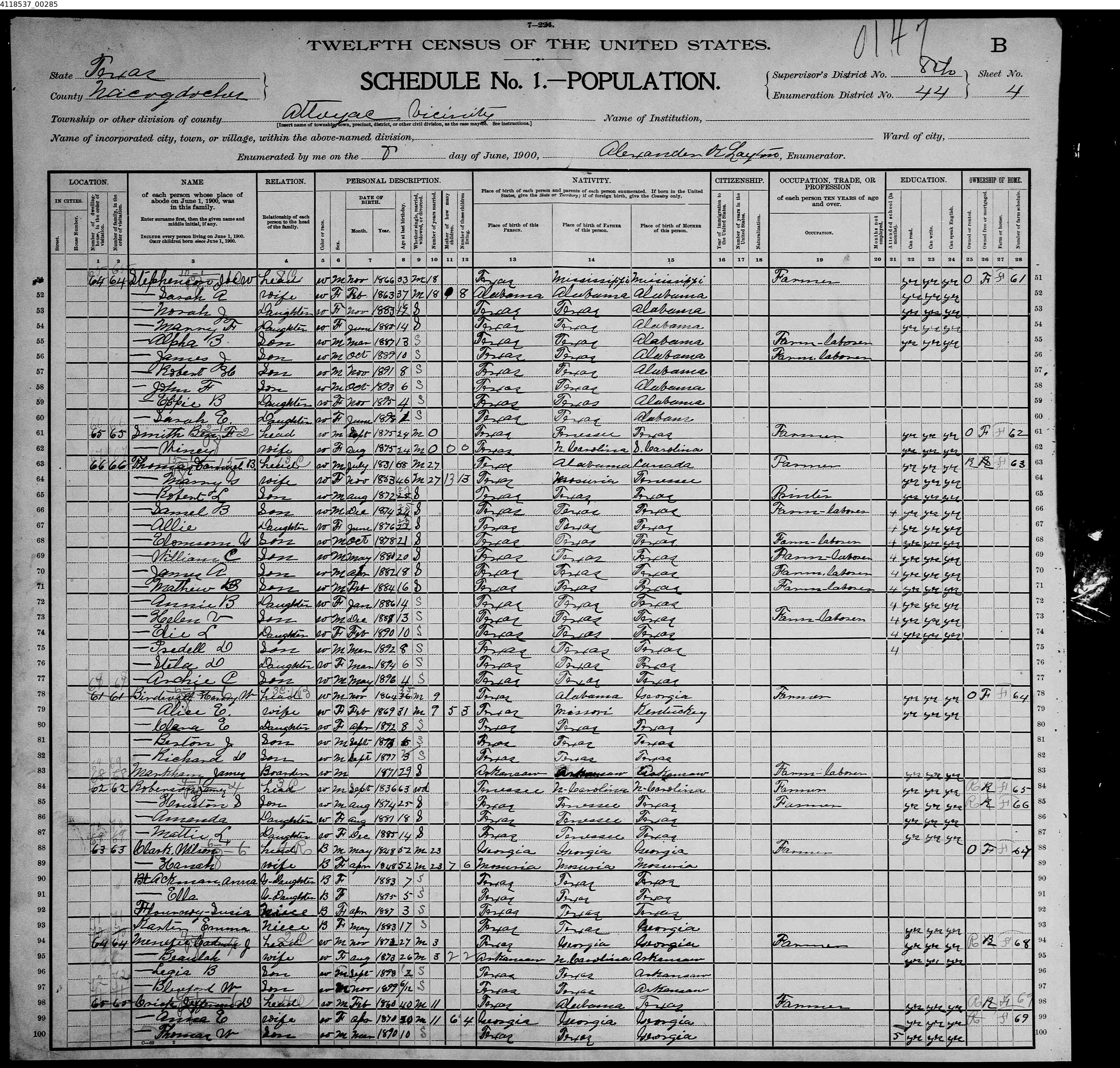 Samuel Brown Thomas census record.
