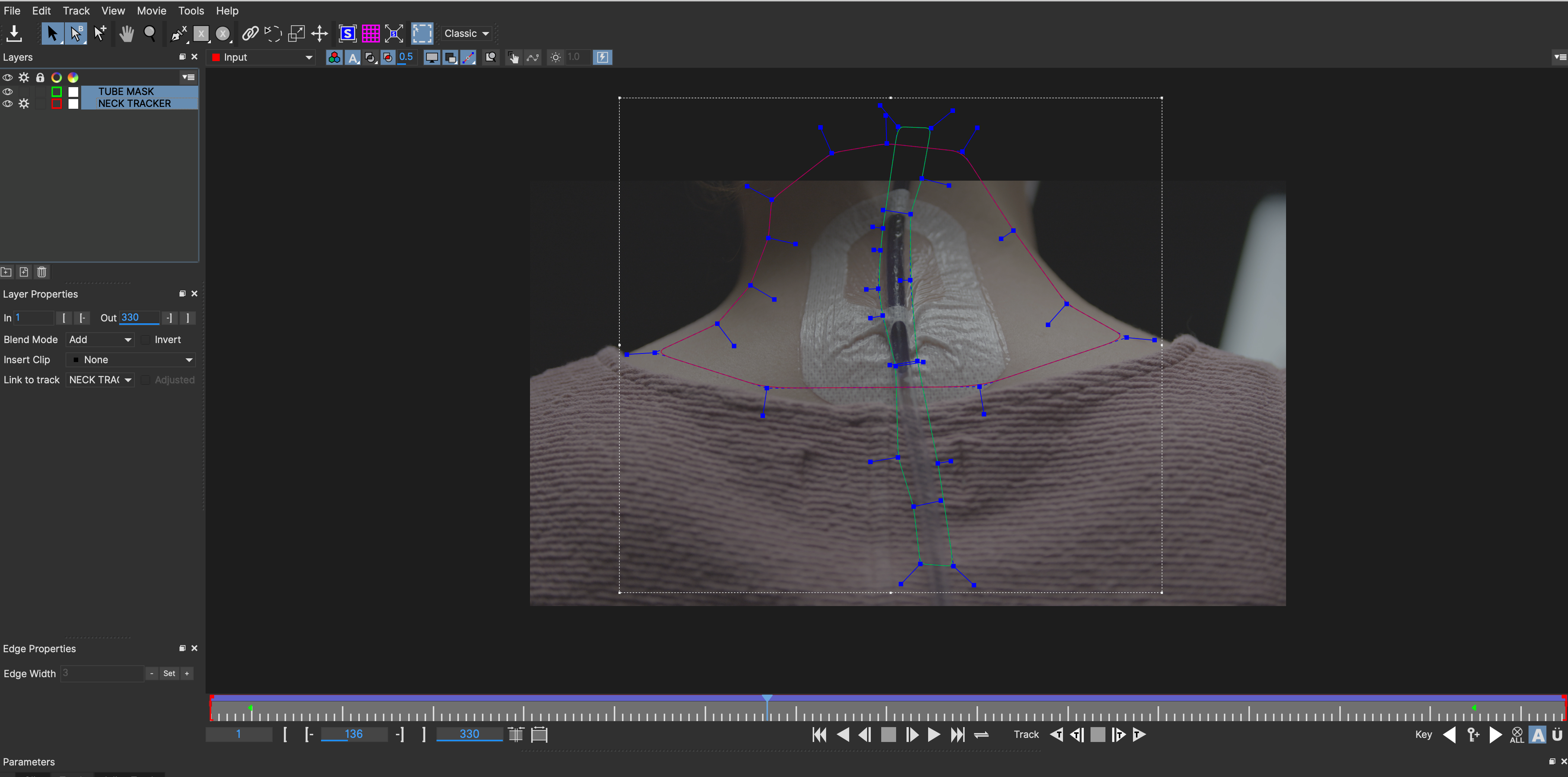 A screenshot from Adobe After Effects motion tracking a VFX effect