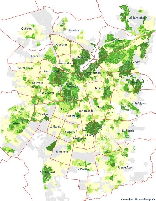 Distribution of parks in Santiago