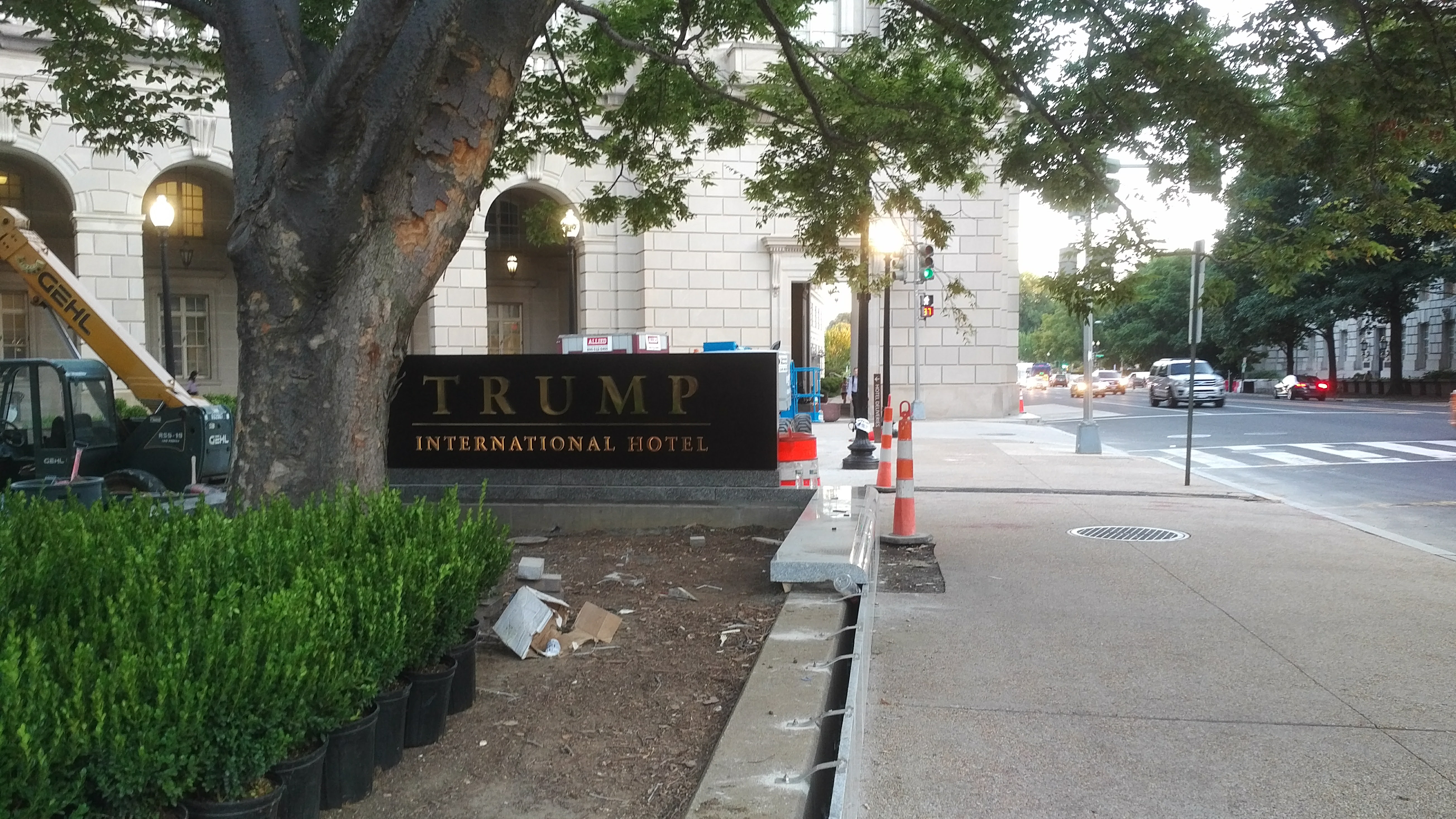 Trump International Hotel sign with Internal Revenue Service building on 12 St. NW