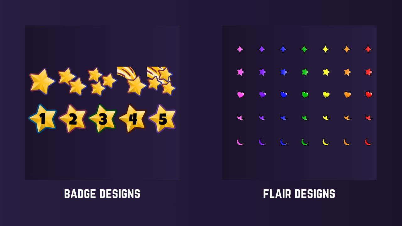 Preview of Twitch badge and flair designs