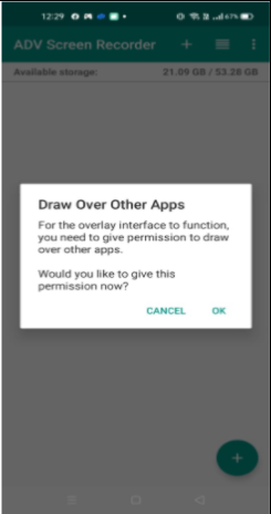Granting permissions to ADV Screen Recorder