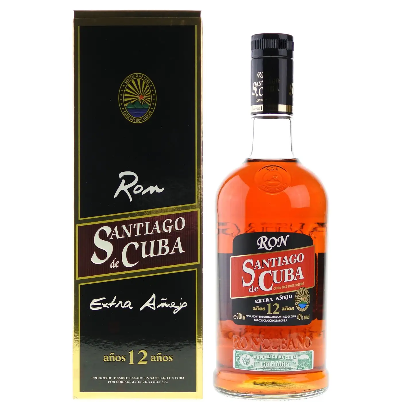 Image of the front of the bottle of the rum Extra Añejo 12 Años
