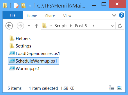 Windows Explorer showing Schedule Warmup Scripts