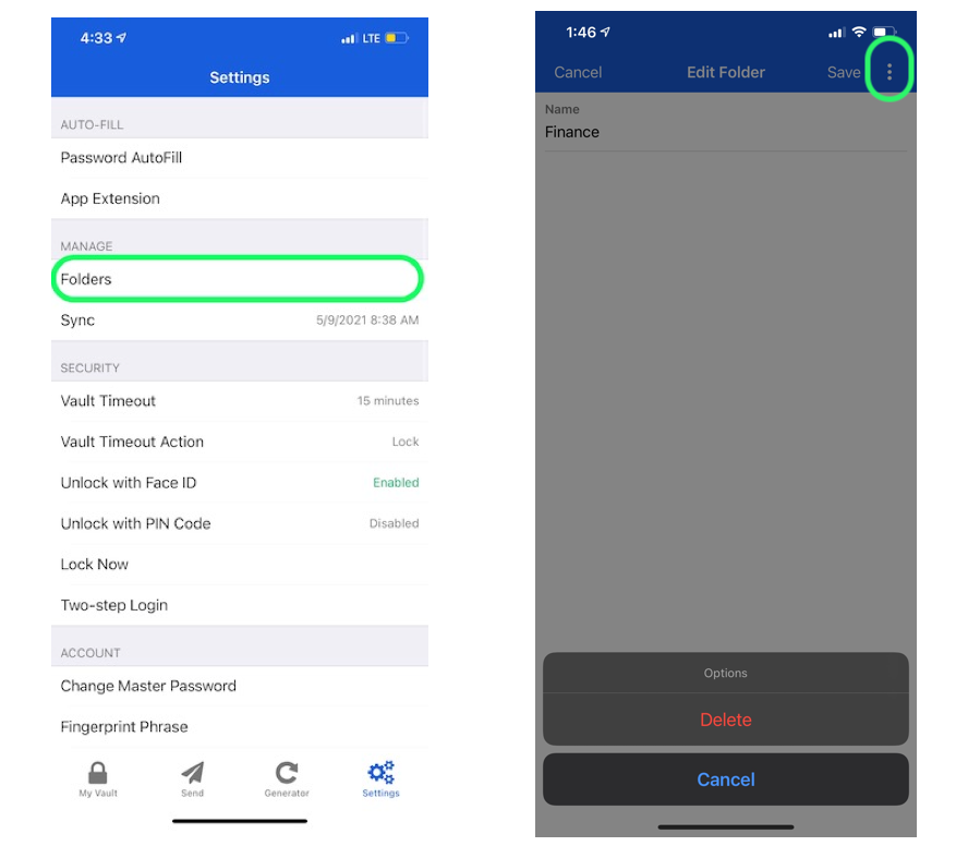 Folders on mobile