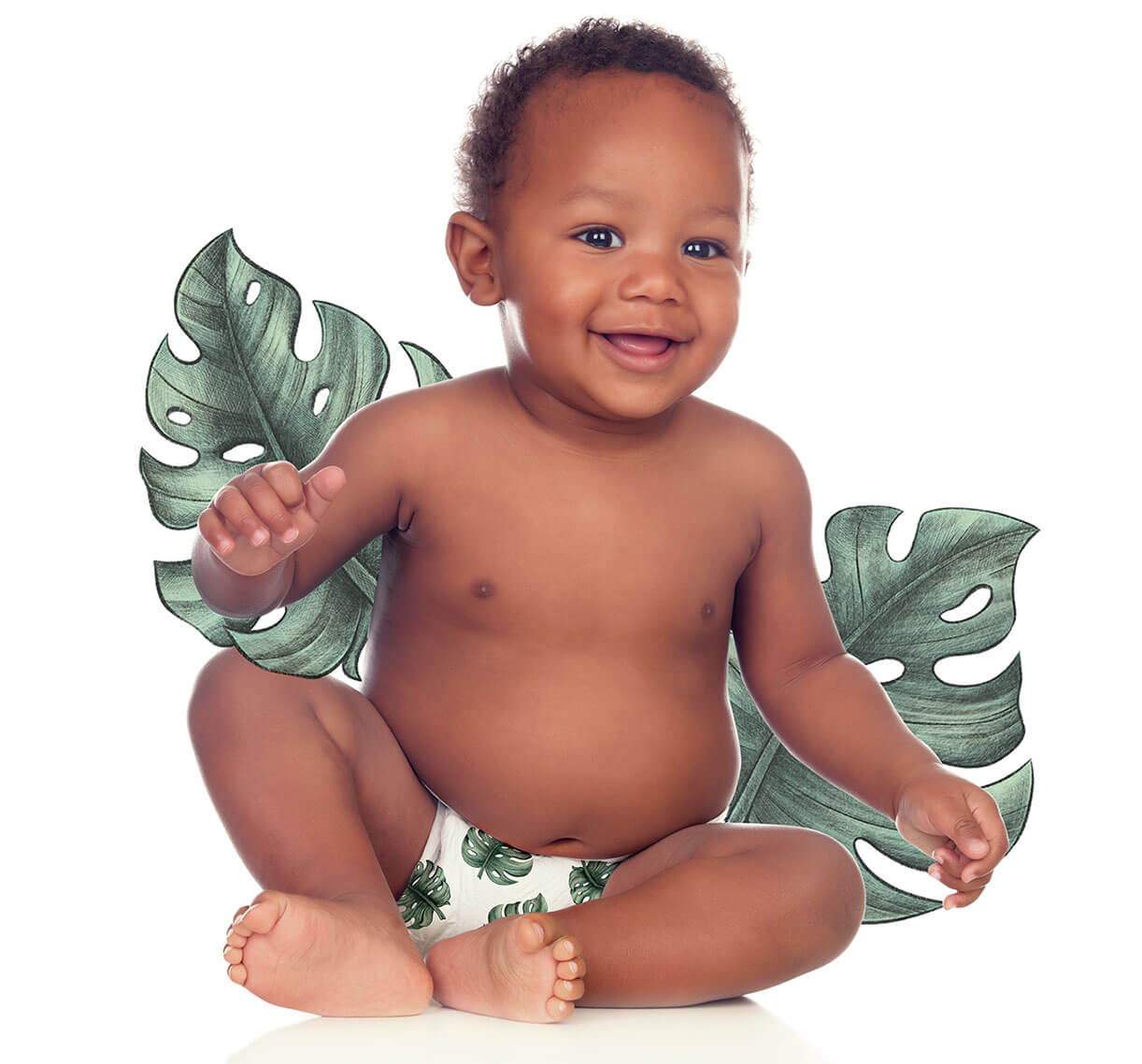 Baby with leaves on the diapers