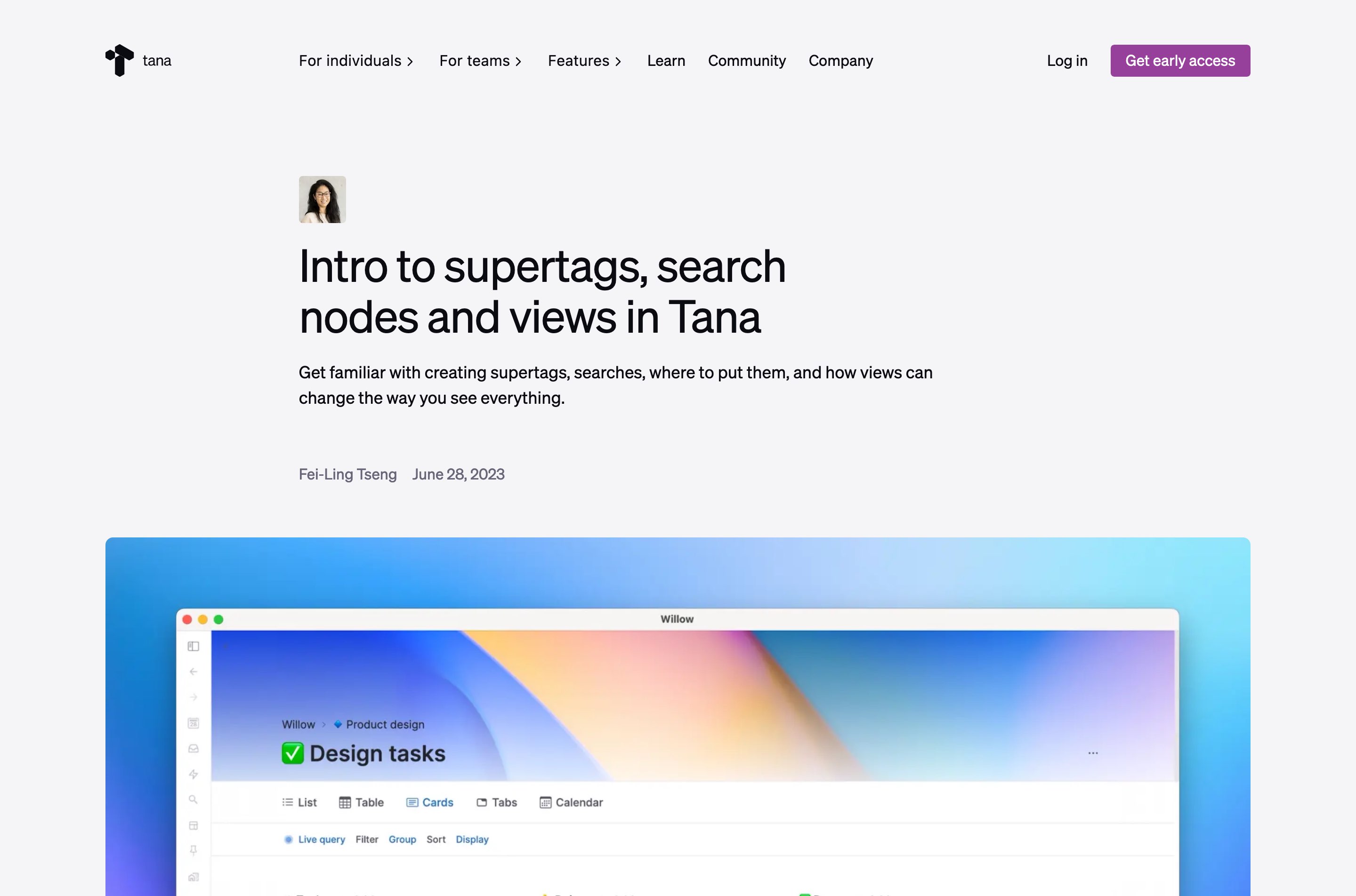 Screenshot of an article about Tana's Supertags feature