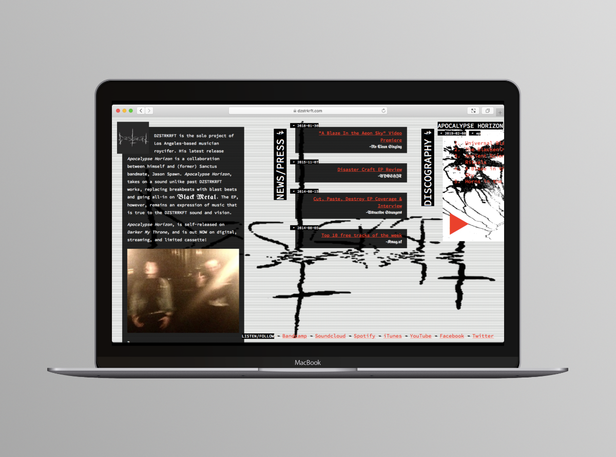 DZSTRKRFT website on laptop.