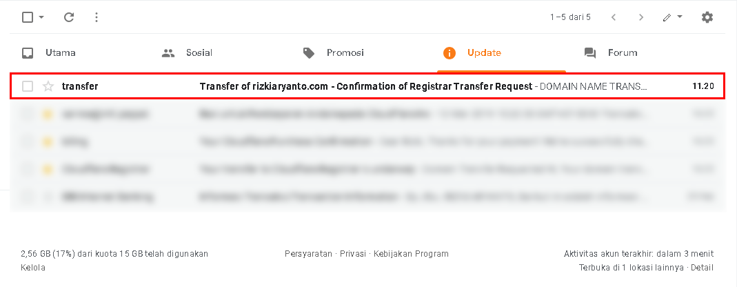 Periksa email permintaan untuk transfer