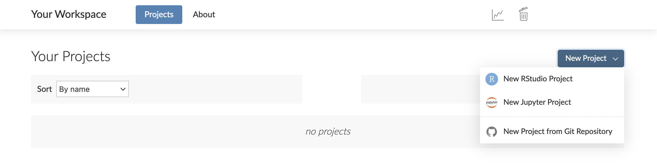 Screenshot of new Jupyter notebook project option in RStudio Cloud