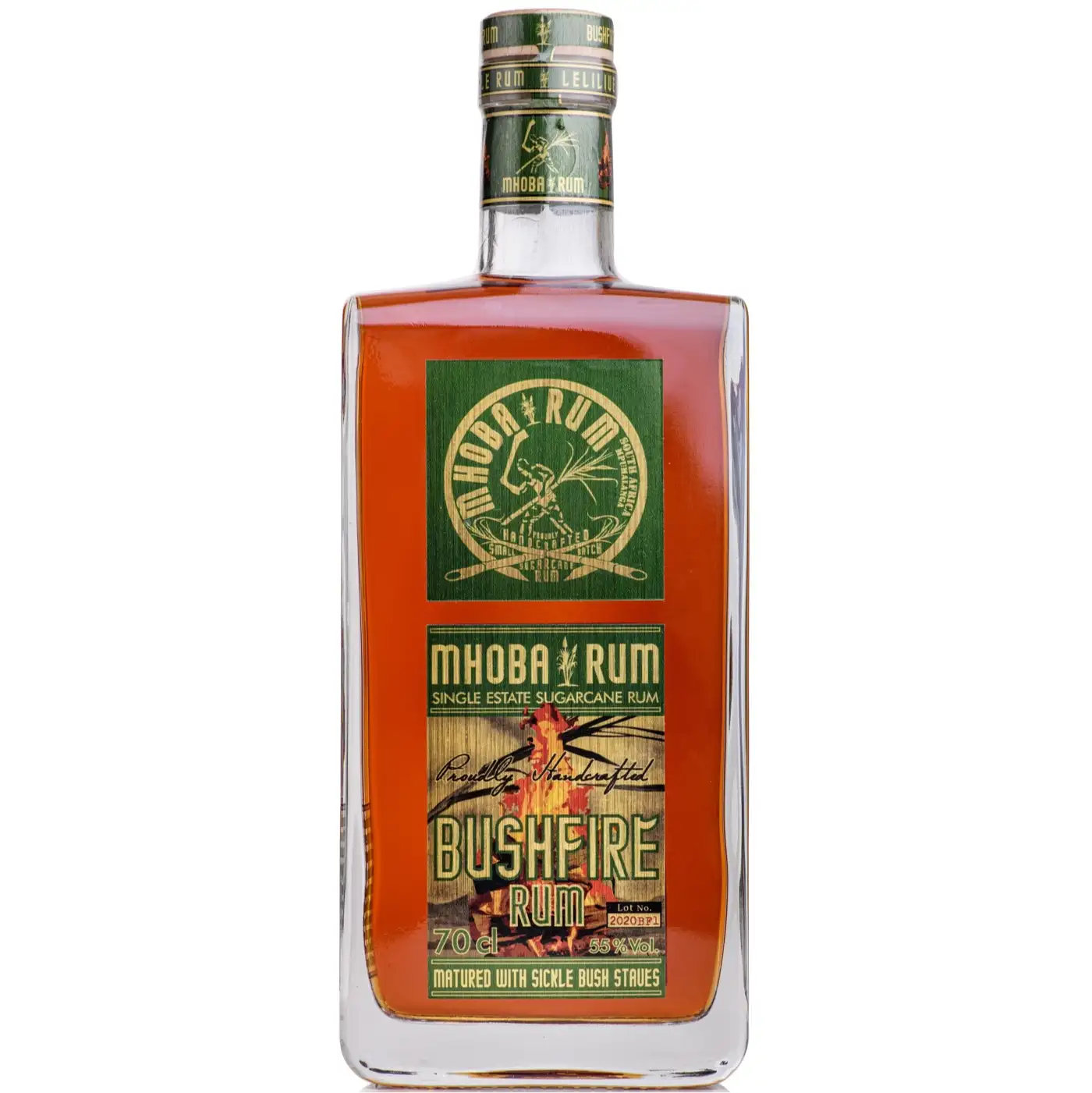Image of the front of the bottle of the rum Bushfire
