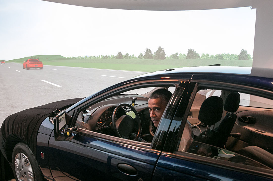 Obama in a driving simulator