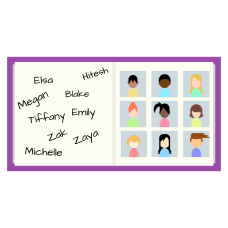 Illustration of a yearbook open to a page with signatures and students' photos