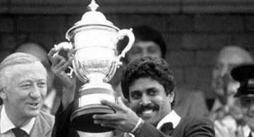 Kapil dev with trophy 1983, the Prudential One Day Championship