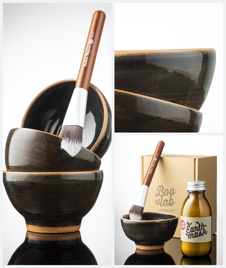 Boolab Masking Set za lice, keramička posudica, kvalitetni drveni kist te kombinacija s Earth maskom u originalnoj ambalaži.