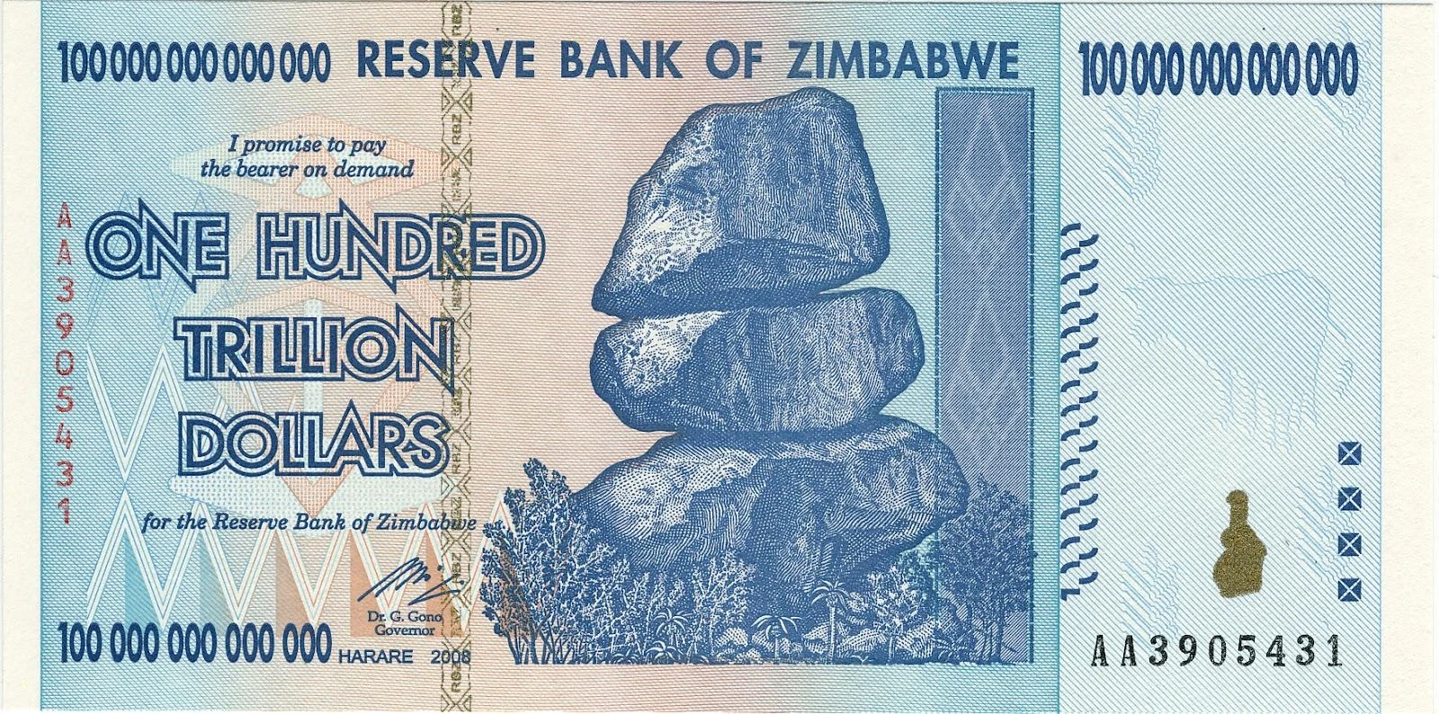 Zimbabwe one hundred ttrillins dollars!