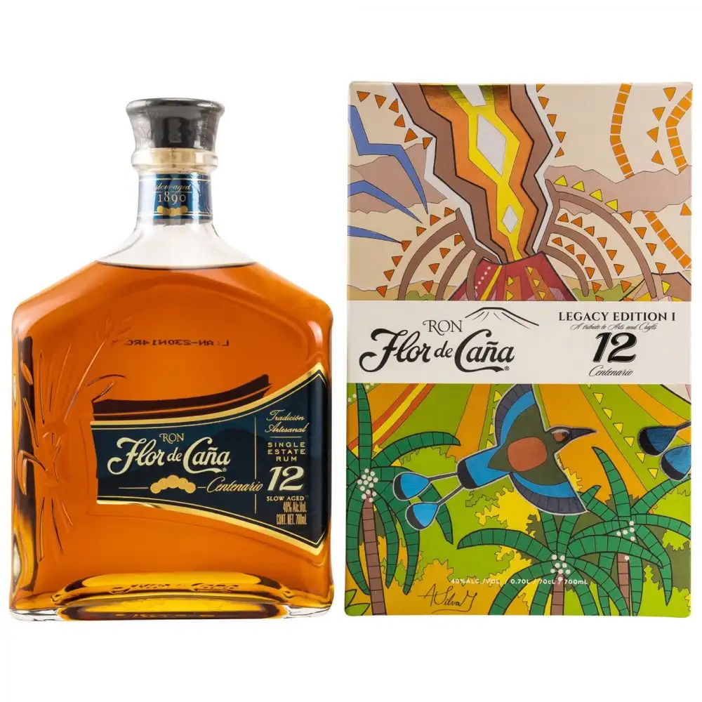 Image of the front of the bottle of the rum Flor de Caña 12 Años
