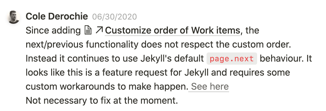 Screenshot of a comment in Notion