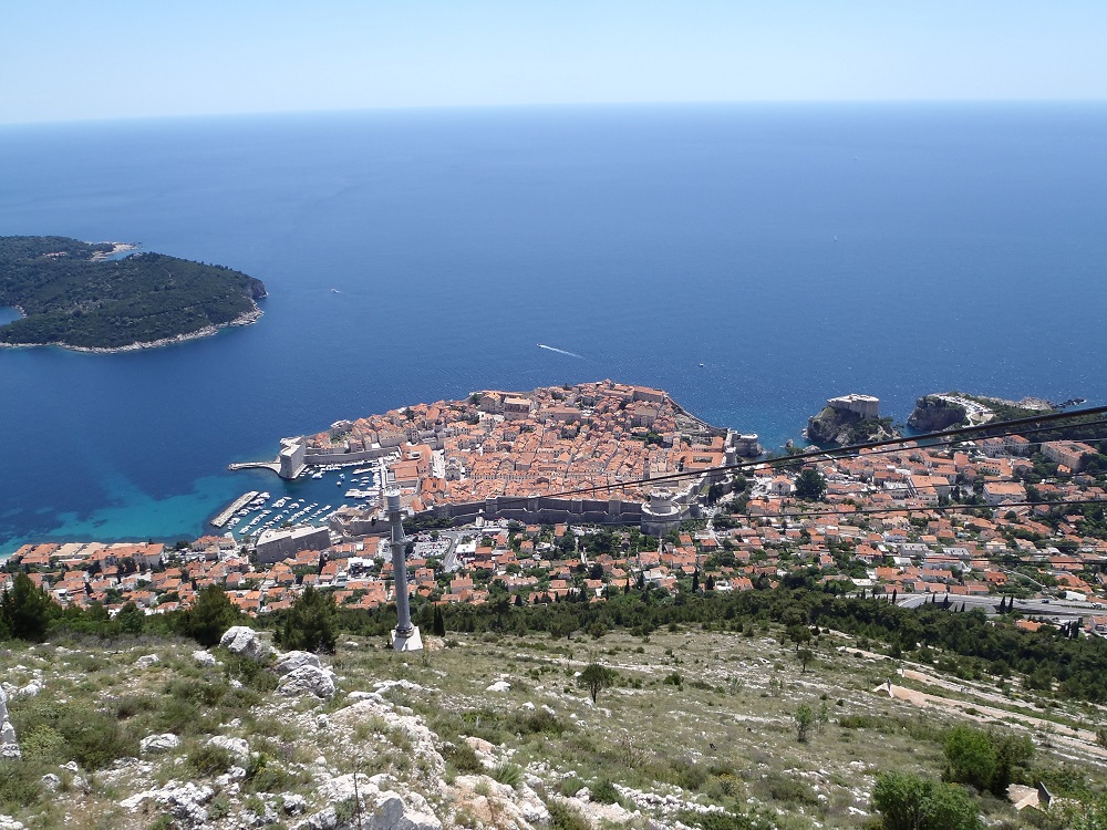 A view of Dobrovnik from the top of the cable car with Lokrum Island to the back left.