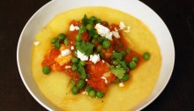 polenta with shrimp, tomatoes and peas recipe