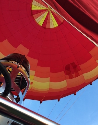 Inside of a hot air balloon in flight.
