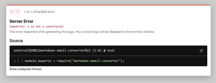 NextJS shows a cryptic error