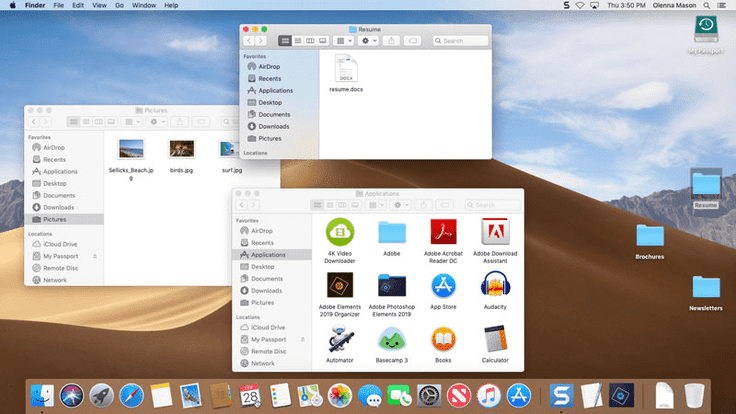 The desktop user interface of macOS Mojave