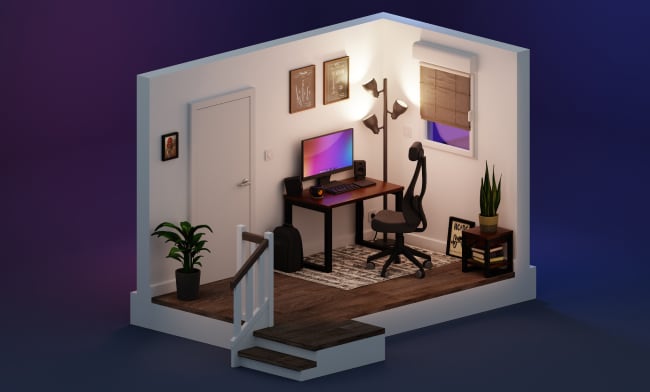 Tiny Home Office by night