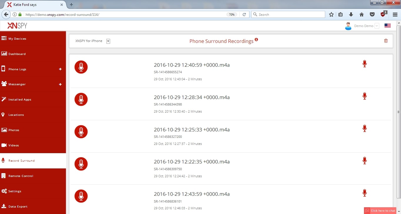 XNSPY demo spy software on any record sound