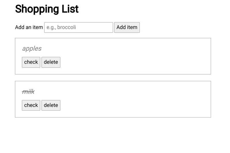 JavaScript shopping list