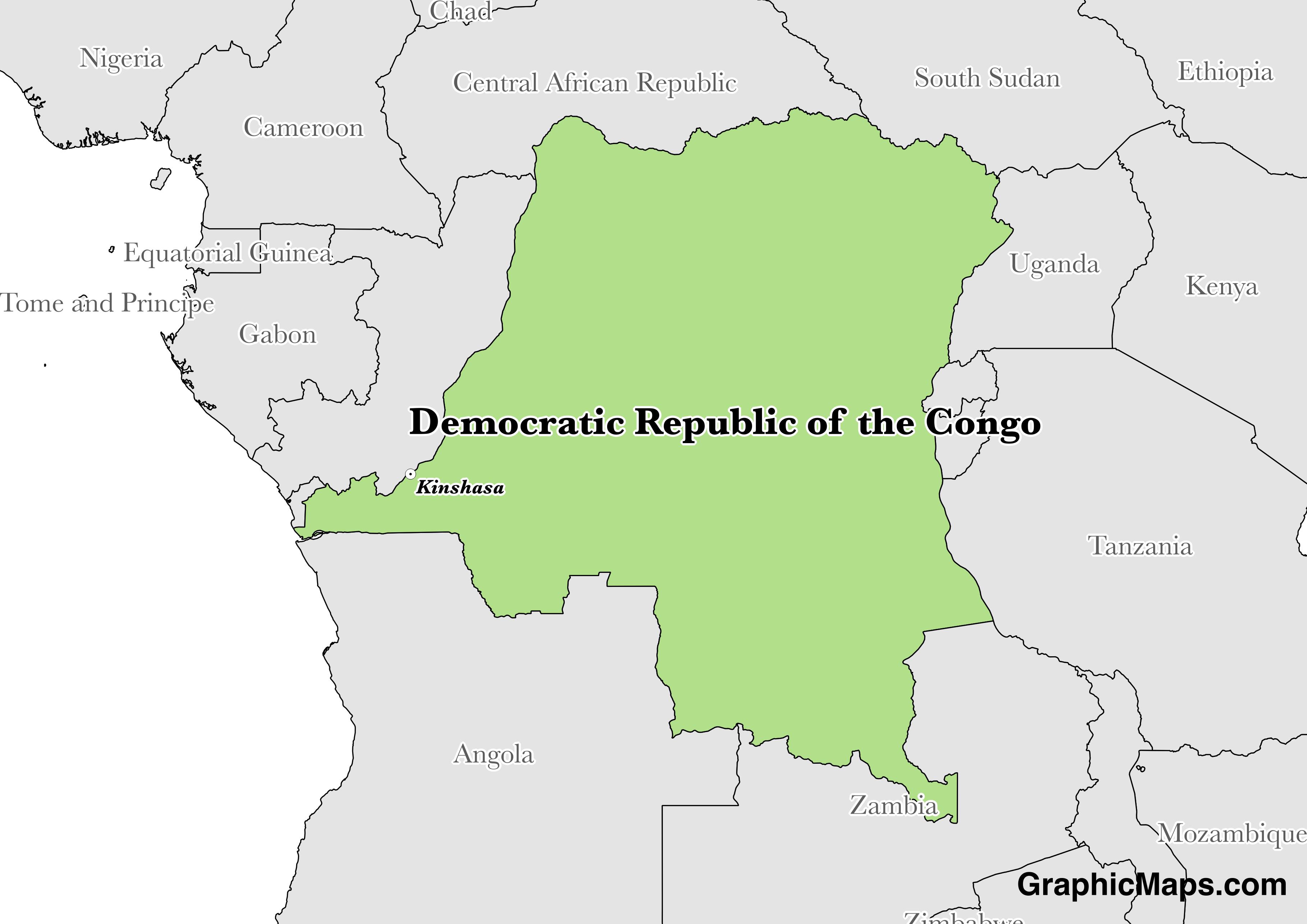 Map showing the location of Democratic Republic of the Congo