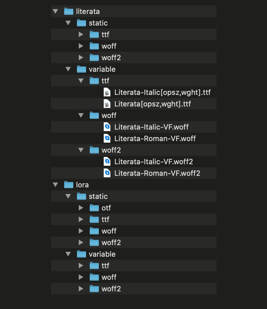 Screenshot of file tree in fonts directory