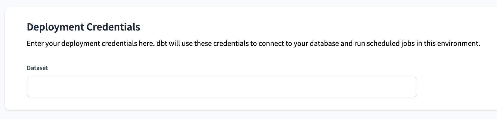 Bigquery Deployment Credentials Settings